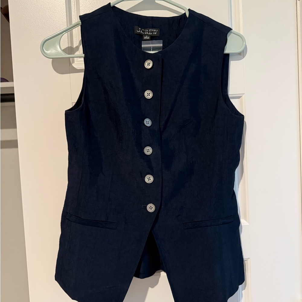 J. Crew Navy Cutaway Vest in Textured Satin